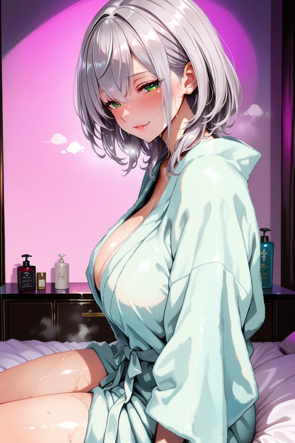 Character Details:, - Gender: 1 Girl.
- Style: Anime, - Body Type: Attractive body, slim body, nice legs, slim tights, nice arms, nice shoulders. - Breast: (Small Breast:1.2), (Cleavage:1.3), (Nipple:1.1), (Slip Nipple:1.1), (Milk), (White Milk), (White Goo:1.1), (White Sticky Goo Over Body:1.1), (White Goo over Face:1.1), (Sticky Liquid on Breast:1.4),.
- Facial Feature: Beautiful, Gorgeous, Teenager, Fresh, Young.
- Expression: Shy, Pink Blush on Face, open mouth, Pink Tongue, Sexy Eyes, Sexy Look, (Sweating:1.4), Innocent Look, Tipsy. - Hairstyle: Blunt Bangs, Long Hair. - Hair Color: (White Hair:1.5), (Cute Short Hair:1.3),
- Clothing: (Sexy Kimono:1.6), (Off-Shoulder:1.3),. - Body Pose: (Wide Kneel:1.3),(bend over:1.4), (sexy spread:1.4),. - Behaviour: Waiting, Want Something, Secretly.
- Accessories: Earrings, No Hair Accessories, Environmental Details:, - Setting: Bed Room., - Lighting: Natural Light., - Decoration: Modern Bed, Chair, Window, White Curtain, City View. Top view. pov, anime style, UHD, retina, masterpiece, accurate, anatomically correct, textured skin.