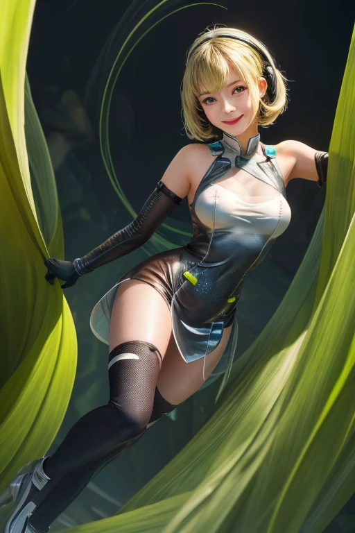 (Masterpiece), (Ultra detailed), (Full body: 1.2), 1 girl, chibi, cute, smile, bangs, blonde, short hair, dragon horn, (forest: 1.3), (flower: 1.5), elf ears, depth of field, tree, handy legs, (beautiful detail face), (beautiful detail eyes), blur, (best quality)