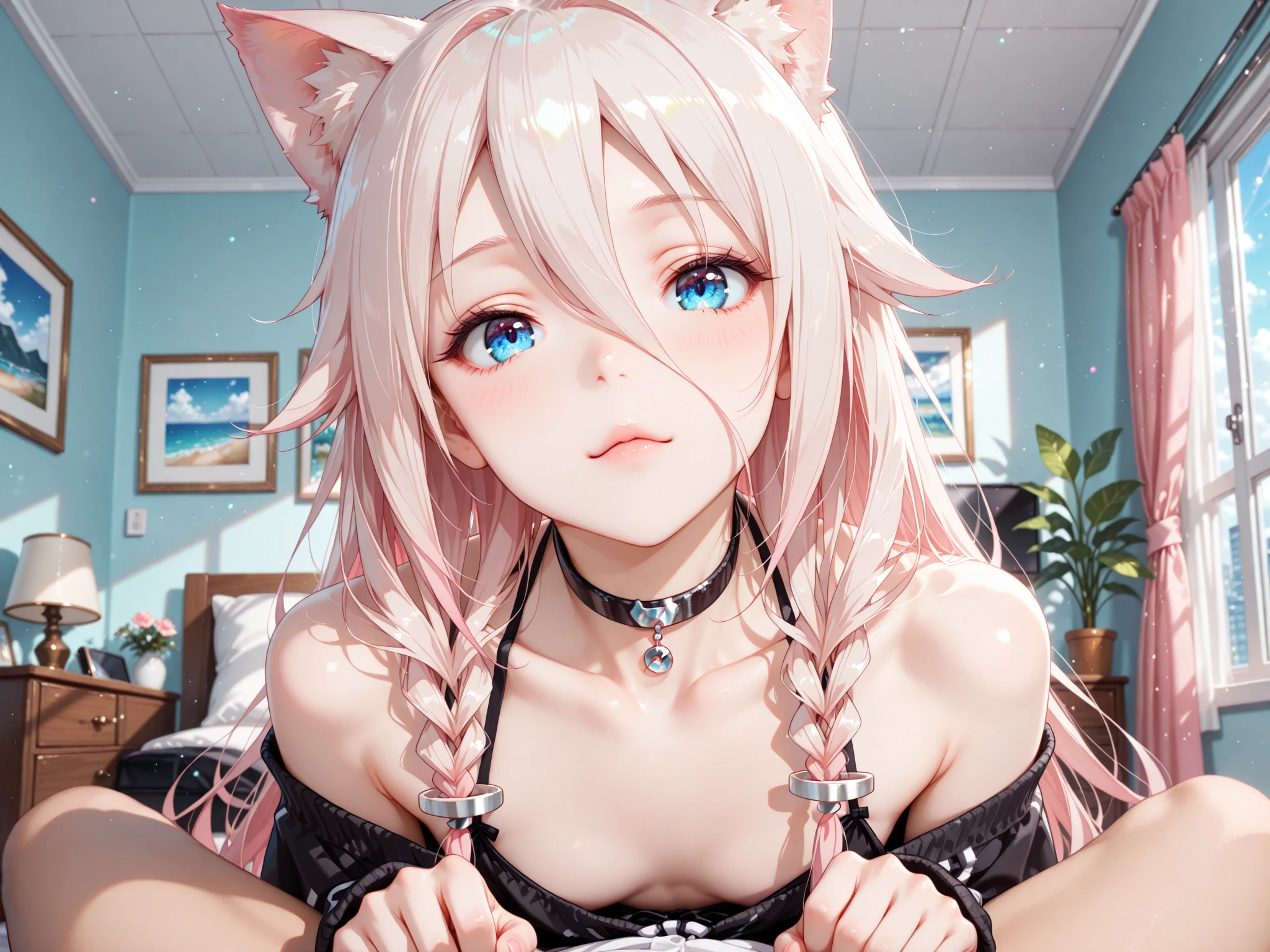 1girl, (sticking out her tongue out), (tongue), ultra high res, photorealistic, best quality, 8k resolution, masterpiece, cat ears, ((choker, latex, tight swimsuit)), tank top, ((close up face view)), (ahegao), kneeling, oh face, Open your mouth wide, Stick out your tongue to receive, One hand in your mouth, Ecstasy, (White liquid on your face), Face up, Shoot from above, (White liquid dripping from your mouth), Tongue sticking out, (White liquid accumulation on the tongue), ecstatic look, a large amount of white liquid in the mouth, white liquid on the chest, delicate fingertips, complicated fingertips, nsfw, eyes roll back, eyes up, zero two