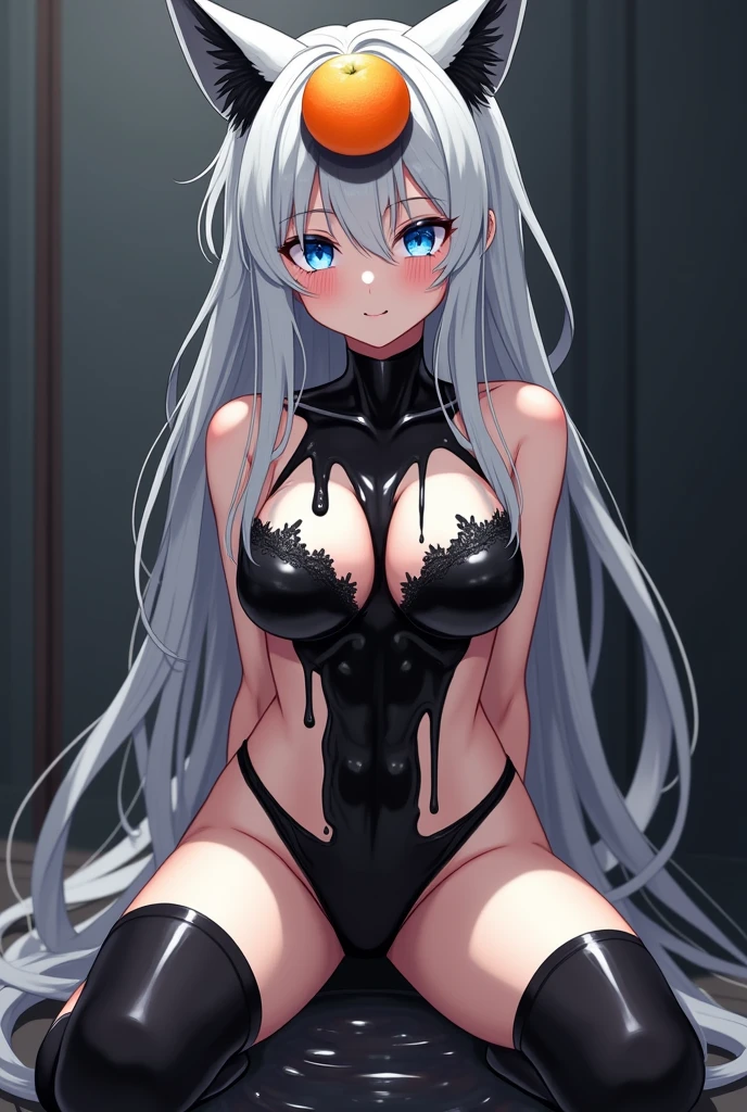 Silver Haired Girl、Beauty、Sit down、Big Breasts、Blunt bangs、High neck leotard、bachposition、On all fours、Steamy、imprisonment、bondage、straight、Prisoner、Whore、Shake your hips
