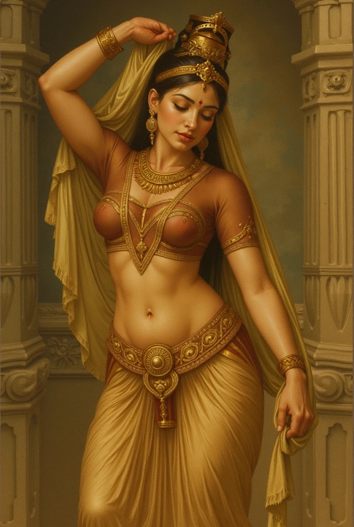 (8k, best quality, masterpiece: 1.2), (best quality: 1.0), (ultra-high resolution: 1.0), watercolor, naked indian goddess, (card retouching: 1.2), 2d, (oil painting: 1.2) highly detailed