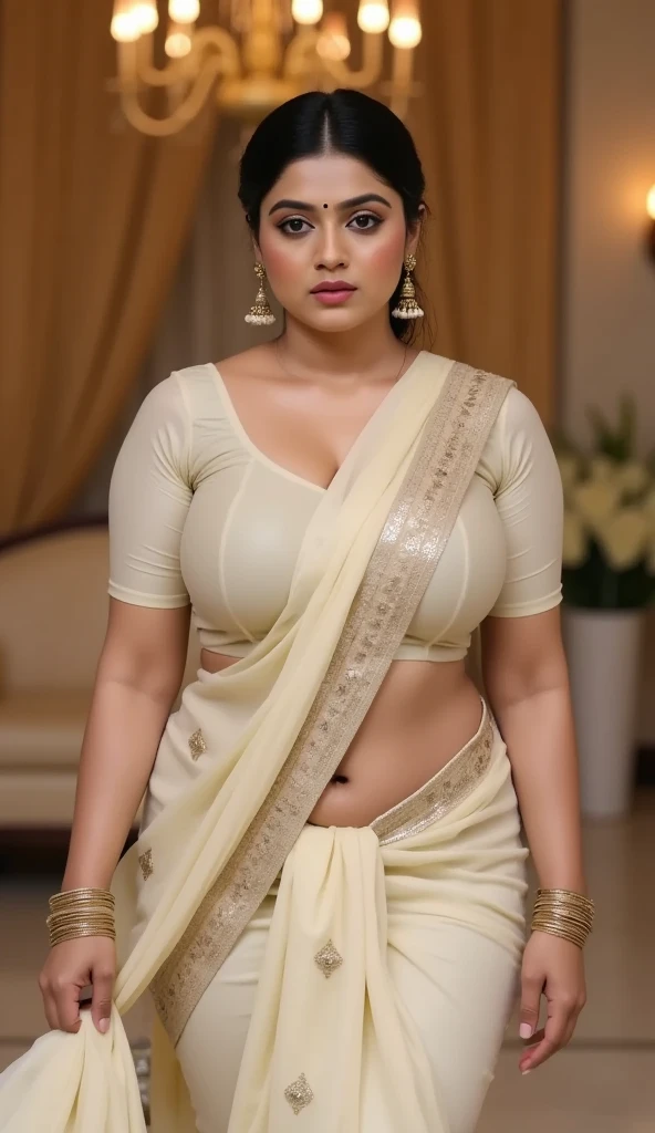 50yo mature MILF Anushka Shetty,((best quality)), ((masterpiece)), ((realistic)), Medusa, full body, the hair composed of countless small snakes, green eyes, female face,metal carved top, royal aura, trend on artstation , sharp focus, studio photo, intricate detail, very detailed, detailed eye, illustration, very detailed, sharp focus, digital render, professional, 4k, low waist saree satin sleeveless saree fashion,, she hates wearing any bra or blouse, thick figure, bulky figure, thick belly,