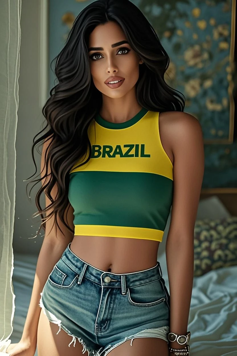 Brazilian nationalist miniskirt with a grin on her face Chair