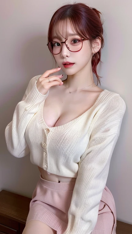 (8k, RAW photo, highest quality, masterpiece: 1.2), Super detailed, super resolution, (genuine, genuine photos: 1.37), portrait, High-definition RAW color photo, professional photos, 非常に詳細で美new, very detailed, 8k wallpaper, amazing details, huge file size, official art, very detailed CG Unity 8k wallpaper, very detailed beautiful girls, very detailed facesHighly detailed eyes, Very fine skin, very detailed fingers, very small nose, very detailed detailed mouth, perfect anatomy, detailed background, fine clothes,20th generation, cute girl, genuineistic body,  white skin, glowing skin,  (dull bangs: 1.2), smile, cute, like々new, cute face, genuineistic face, delicate eyes, sagging eyes, (dynamic sexy pose), earrings、looking at camera, Contrapos, dynamic lighting, G cup breasts,big breasts、I can see the cleavage、panty shot、
BREAK (ivory-white and shocking-pink theme:1.4), (cute school uniform:1.2), (shocking-pink headphones:1.3), (wearing an oversized ivory-white knit cardigan over a school uniform:1.4), (shocking-pink sailor collar with big pink ribbon:1.4), (button-up:1.4), (wearing an shocking-pink pleated skirt under a cardigan:1.2), (bare legs:1.3), (loose socks:1.2), (shocking-pink platform high boots:1.2),
(nsfw:1.5), (naked skin:1.5), (dark skirt:1.4), (dark uniform:1.4), (black cardigan:1.4), (neck collar:1.2), (choker:1.3), (innerwear:1.2), (open cardigan:1.4), (shirt:1),