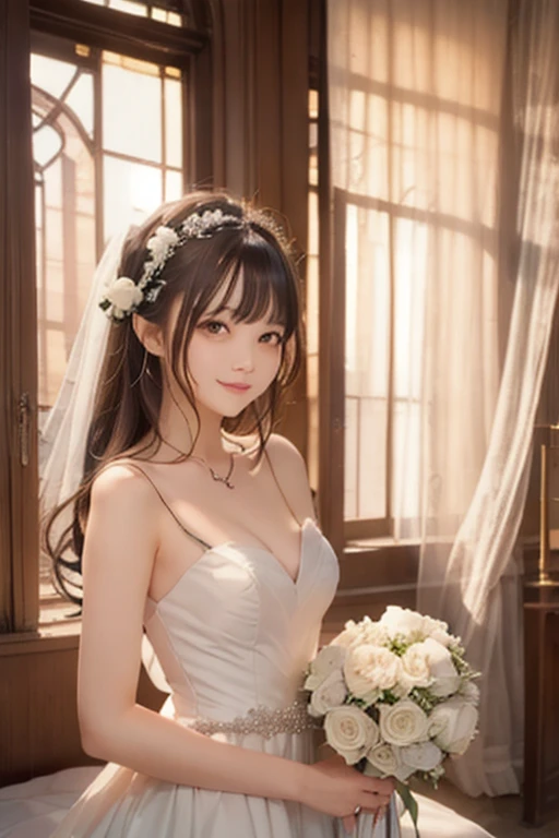 (masterpiece), (top-quality), (top-quality), masterpiece, retinas, Anatomically correct, Textured skin, Super Detail, high details, High quality, awardwinning, Best Quality, hight resolution, ultra wide-angle, looking in camera, Lots of details, Detailed drawing, milky skin, Soft and soft skin, 真实感, realisitic, beautiful countenance, face perfect, Symmetrical face, Proportional body, (realisitic, Photorealsitic:1.37), (Background with blurred depth of field), (detailedbackground:1.25), (Hair growth:1.25), 1girl in、独奏、huge-breasted、is standing、cowboy shot、Lift the hem of the dress yourself、((weddingdress))、cleavage of the breast、garden、sunlights、pluma、flower petals、white_Dress