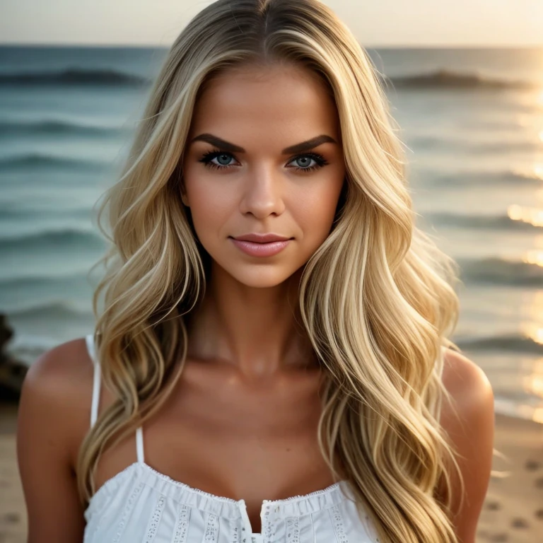 foreground: gorgeous woman, wavy blonde hair in the wind. she is a men&#39;s magazine model, smiles beautifully and flirts with the camera., (she wears a mini bikini), posing in the background in Paris, Paris red light district, green trees, beautiful flowers, ((sunset:1.3)), (perfect blue eyes:1.21), perfect hands, perfect body, perfect hair, perfect breasts, hair behind the ear, happy attitude, uhd, retina, masterpiece, accurate, Anatomically correct, textured leather, super detail, high detail, high quality, award-winning, Best quality, a high resolution, 16 thousand., 8 K,