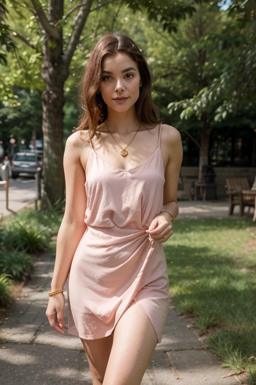 8k, foto cruda, fujifilm, Style photography of a beautiful young girl like Avril in a light pink rose garden. (piel muy detallada: 1.2) Style-Petal BREAK short hair, cabello rubio con mechones de colores, usando un vestido, film grain, 35mm, lindo estilo, sin ropa desnuda con muchos atributos 