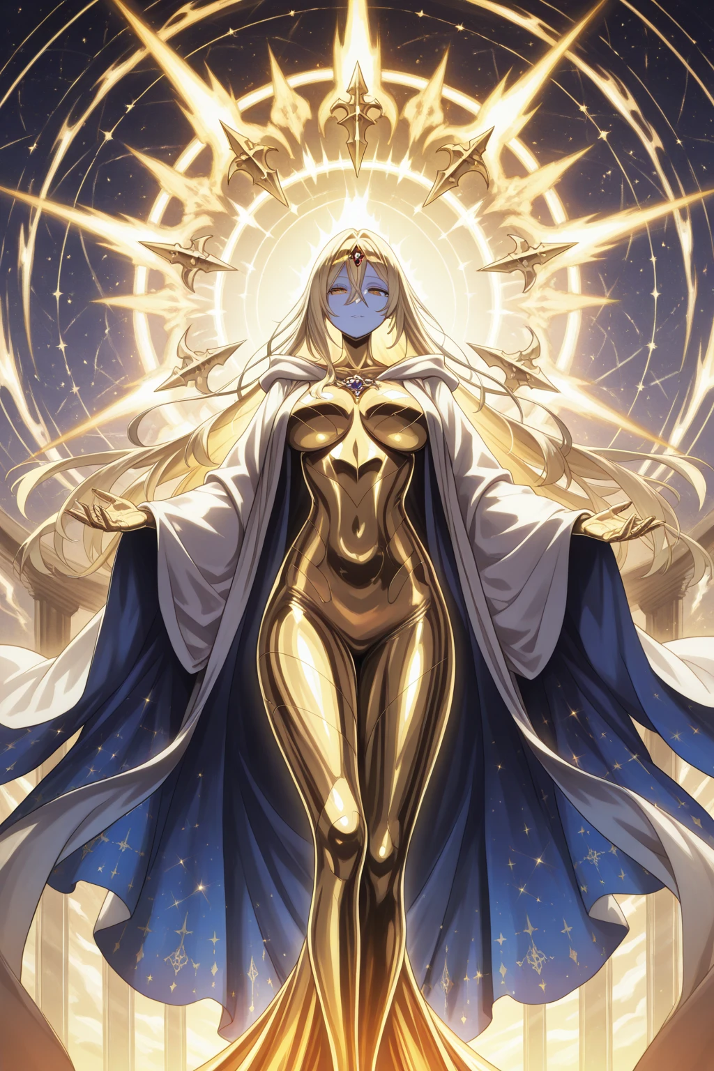"Create an artistic image that represents the magical formula 'Absolvo Tactum Aurora' – 'I absolve the touch of the dawn.' The scene should capture the beauty and purity of dawn, with soft golden rays of light illuminating a serene landscape. The image should convey a sense of admiration, showing a mage in a reverent pose, raising their hands as they touch the dawn's light, purifying and elevating the tactile sensations of the moment. Add mystical elements like floating light particles and an ethereal aura around the mage, creating an atmosphere of tranquility and renewal. The color palette should include soft tones of gold, pink, and blue, evoking a sense of wonder and reverence."