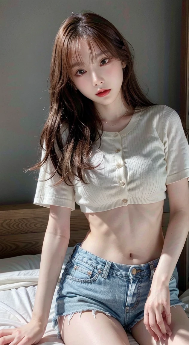 Beautiful woman tied up and restrained、Well-formed face、Make the eyes even、Hands tied with rope、Align your feet、Bright interior、Dark colored short sleeve shirt、mini skirt、(Her white panties are visible between her skirt and legs.)、sitting on a chair in front of a wall、Bright interior、25age, light brown hair, hair over shoulder, parted bangs, straight hair, expressive hair, shiny hair, shy, parted lips, Surrealism, first-person view, Nikon, UHD, anatomically correct, textured skin, high details, best quality, highres, 8k