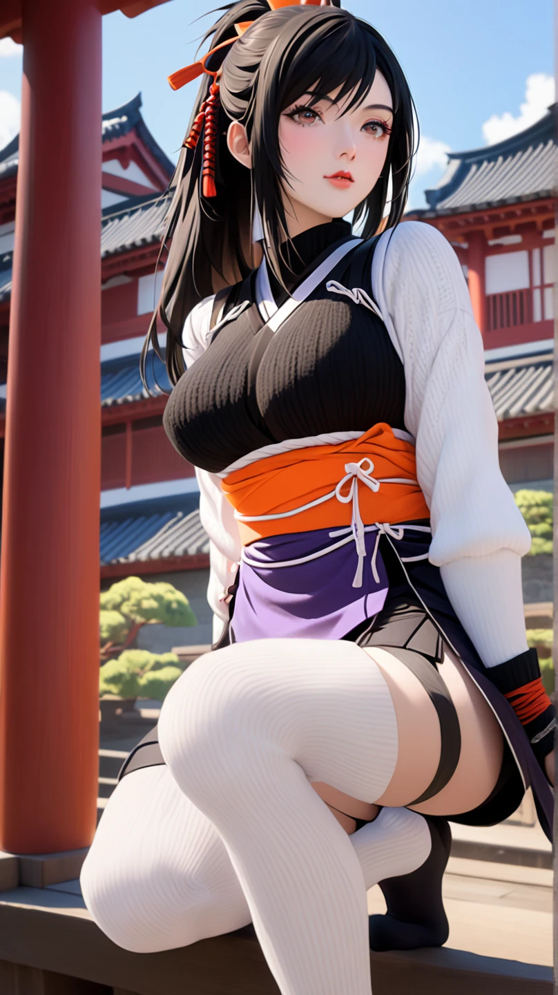 score_9, score_8_up, score_7_up, score_6_up, uncensored, BREAK,
yukinoshita yukino,
1girl, mature female, solo,
looking at viewer, naughty face, half-closed eyes, head tilt, parted lips, bimbo,
black hair, long hair, thick lips, grey eyes,
, thigh boots, shiny, small breasts, belly,
long sleeves, sitting, thighs, outdoors, japanese clothes, sky, barefoot, day, wide sleeves, kimono, water, flower, spotlight, tree, legs, sash, bare legs, obi, spread legs, black lingerie, nature, black kimono, short kimono, reflective, (fog:1.3), fireflies,
