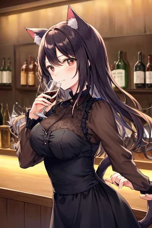 High resolution、off shoulder、real skin、big earrings、necklace、cowboy shot、off shoulder、((Very close to the audience))、((Viewers are welcomed with open arms.))、Waiting for a hug、shy、embarrassing、slender body、very small breasts、delicate body、At a bar with a nice atmosphere、Tier Grants、((One eye is covered by hair))、sharp eyes