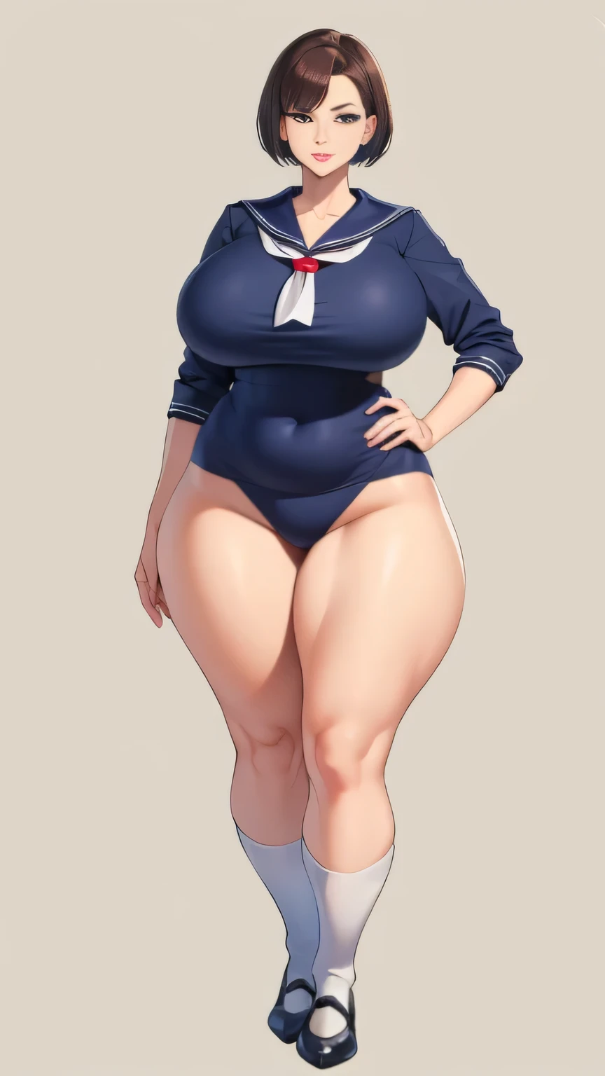 Large Breasts, Big Hips,Full Body Shot, Mature mother, Whipping the lower body, Plump thighs, ox, Seductive mature woman, Perfect body, Plus Size Model,high school girl,Sailor suit, The skirt is short,Mature woman wearing Sailor suit,