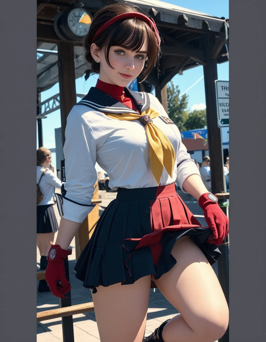 masterpiece, best quality, ultra-detailed, illustration, an extremely delicate and beautiful,high resolution, ultra-detailed,,perfect face,slender perfect body, Tight belly,Toned buttocks,Constricted waist,,1girl,(blue school uniform1.7),(white panties under red skirt:1.5),(in skyscraper:1.3),10yo,chid,(mesh hair:1.2),(very short hair),(anger),(shirt comes off:1.7),shy daughter, short stature,(small breasts),( sweaty skin:1.2),(front view:1.5),(white panties),(show off panties),(spread legs),(cameltoe:1.2)