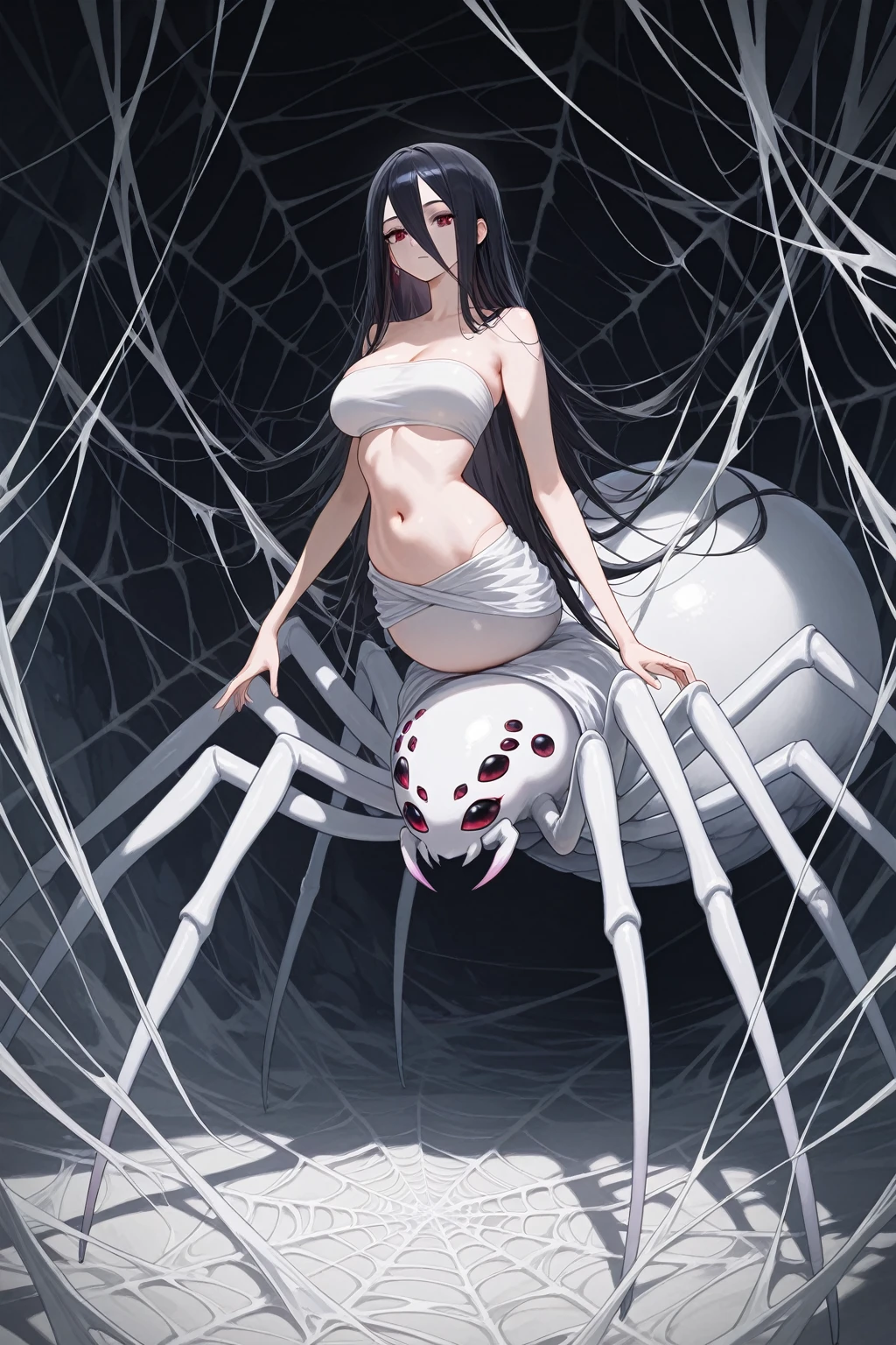 a girl completely entangled in the spider's web