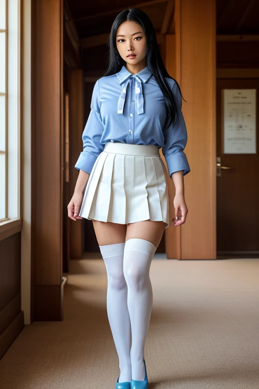 Realistic pictures、18-year-old、The true picture、realization ,Best image quality、1 girl, Sayla Mass, elegant,Spread your legs,White pantiesーを見せる, Tabletop, Complex,超ミニskirt、White panties、 Realistic, Highest quality, Absurd, Plenty of facial detail, Perfect Eyes, 18-year-old, Cowboy Shot, , Bright colors, White Uniform, skirt