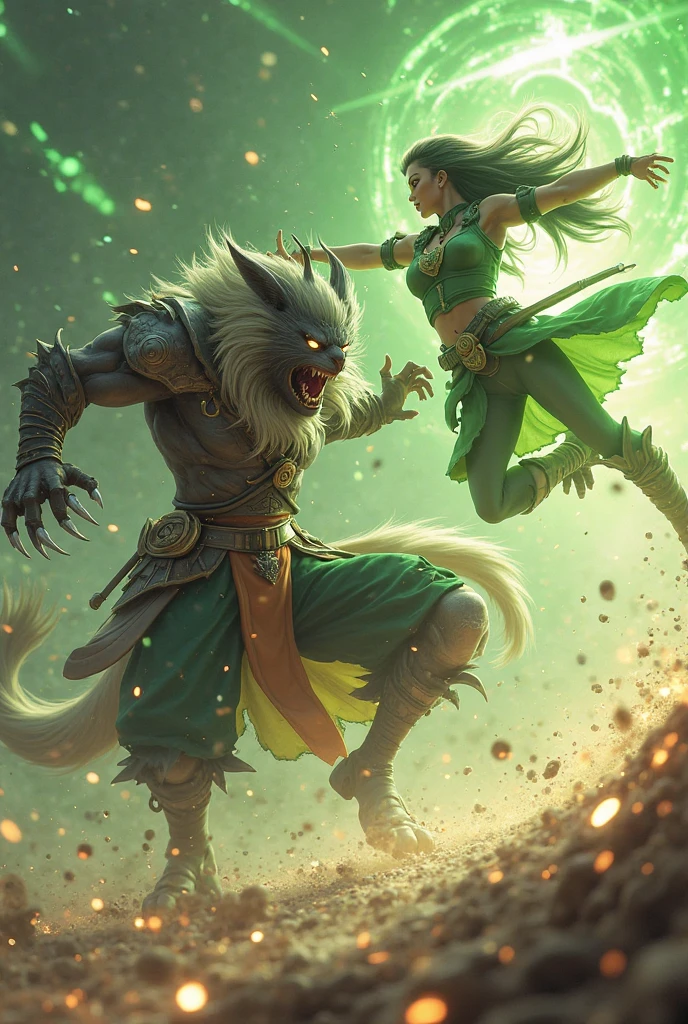 A clever, vicious, green goblin (big eyes, long ear hair, tattered mystic robe, wielding a pickaxe) lots of mystic pouches, quickly sneaking around a cavern
