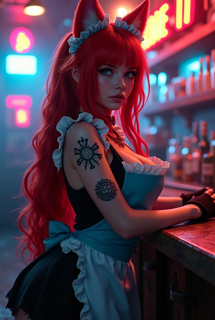 ((Hayley Williams steht an der Bar einer Discothek)), ((sehr schlanke junge Frau)), ((Perfect Body)), ((she wears a tight off-the-shoulder mini dress)), (off-shoulder), ((schulterfreies Kleid)), (collarbone), (kleiner Kopf), ((natural skin texture)), (fotorealistisch), (Raytracing), (scharfer Fokus), ((es ist dunkel)), ((royal blue mini dress)), ((((kleiner runder Hintern))), ((knackiger Po)), ((Perspektive von hinten)), ((free back)), ((The viewer sees only the back and buttocks of the woman))