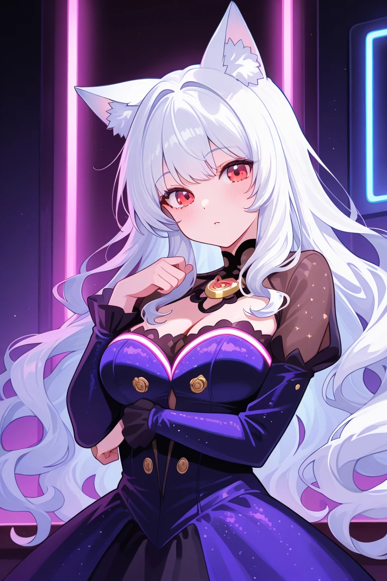 (Masterpiece, Best quality), ((1girll, (Mature female) Long hair), (Star-shaped pupils,  +_+, pupils in symbol shapes, Sparkling eyes), (Cat ears, open open mouth)), (view the viewer, Light smile, cropped shoulders), (abstracted, multicolored background, abstract backgrounds, color difference), Vampire, blood in face, Blood on clothes, Bat wings