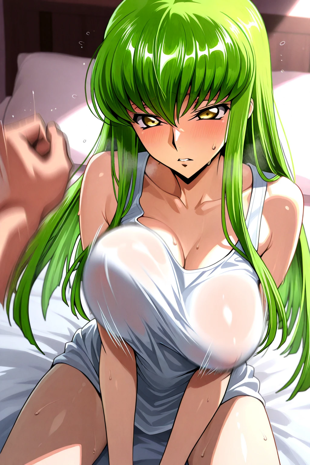highest quality, masterpiece, 1 girl, shine background, looking at the viewer, portrait, light smile, shine, pastel colour, cleavage, how, wide open mouth, how shot, how on mouth, how on face, how on breast, facial,