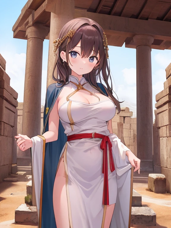 woman, very dark purple hair, purple eyes, long hair, large breasts, (very long toga:1.5), roman architecture, throne, (outdoors:1.5), Mediterranean architecture, classical architecture, throne, (wetting herself:1.5), best quality, ultra-detailed, HDR, studio lighting, bright lighting, outdoors professional, vivid colors, sharp focus, bokeh, soft lighting, dynamic shadows, (embarrassed:1.5), (humiliation:1.5), (blushing:1.5), (angry:1.25), (tears:1.5), facing viewer, (hands on hips:1.5), crowd