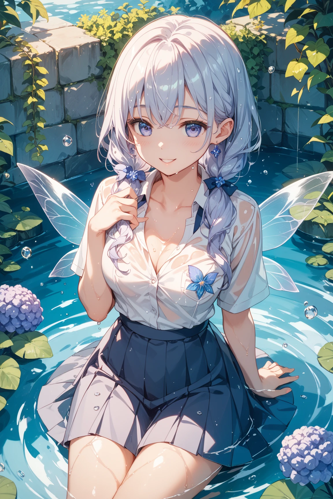 Blue fairy, crumbs, wet, white shirt, high quality
