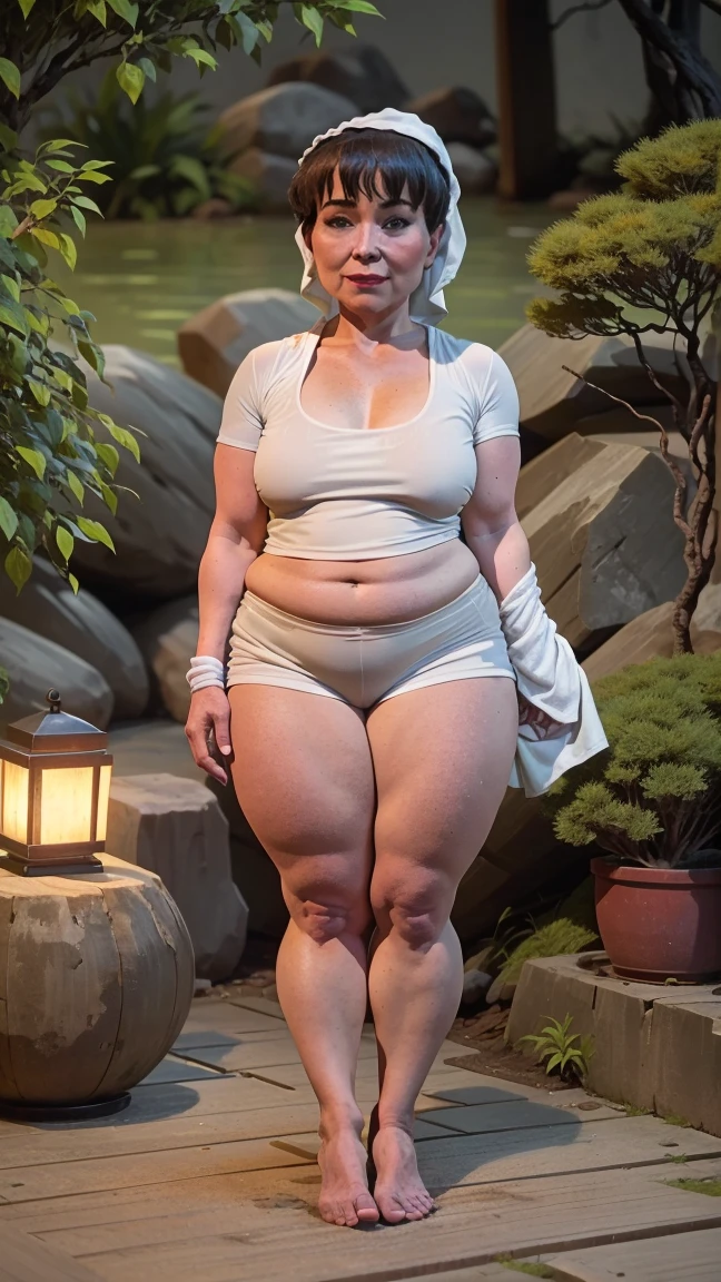 (Subject focus: 1slimcuteyoungfemboy with bulging thong + 1 naked burly bald fat old man with robust build right besides me), 2 people naked, totally naked:1.3, I have japaneae cute girl'a face, I'm clearly an adrogynous boy,((I have an affair with 1 robust old man)), (my legs up showing my cute penis to the old man), ((Facial face close-up portrait), (both arms behind head - sexy luscious pose)), I'm posing for the robust old man besides me, the old elderly men hugging molesting me, Full body shot of 1femboy with girl-like delicate curves, young 12 yo boy with girl's face, accompanied by 1 robust nudist burly old man, very very very very beautiful boy with girl's face aphrodisiac, [story: I'm the youthful jujutsu sorcerer, this scene takes place inside my shinto temple alongside my robust old man only-men guards], blushing, (short straight silvery hair with red trace & blunt bangs:1.2), (curvy femboy), (curvy thicc boy with girl's very beautiful face), (tiny flat chested - femboy flat chest:1.65), thick arms, (white eyelashes), (nipples visible), (I'm totally nude revealing my cute tiny penis:1.35), everybody's naked, my old men henchmen looking in awe, Surrounded by robust old nudist men, (settings are 10th century around 1000 AD), indoor - the shinto temple, (front view), (I'm wearing highheels), ((armpit seen)), he has fairest white complexion, short silver hair, red eyes, a beautiful and motherly face, he had wide hips & thicc thighs are entirely bare for all to see, emphasizing her feminine allure, curvy model body, full lips, plump, fleshy juicy hips, glossy sweaty skin, 🤬❤❤️‍🔥💦🍑, juicy lips, plump red lips, absurdres, high res, ultrasharp, 8K, professional photograph, award-winning portrait, masterpiece, (high detail full-body view), symmetrical, Nikon D850, 85mm lens, f/1.8, depth of field,