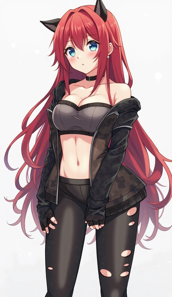 Adult woman, long red hair, brown eyes, glasses, red lipstick, large breasts, black tight general form, evil, smirk, chains, open breasts, Masterpiece, hiquality, 4k, HD, Good detail