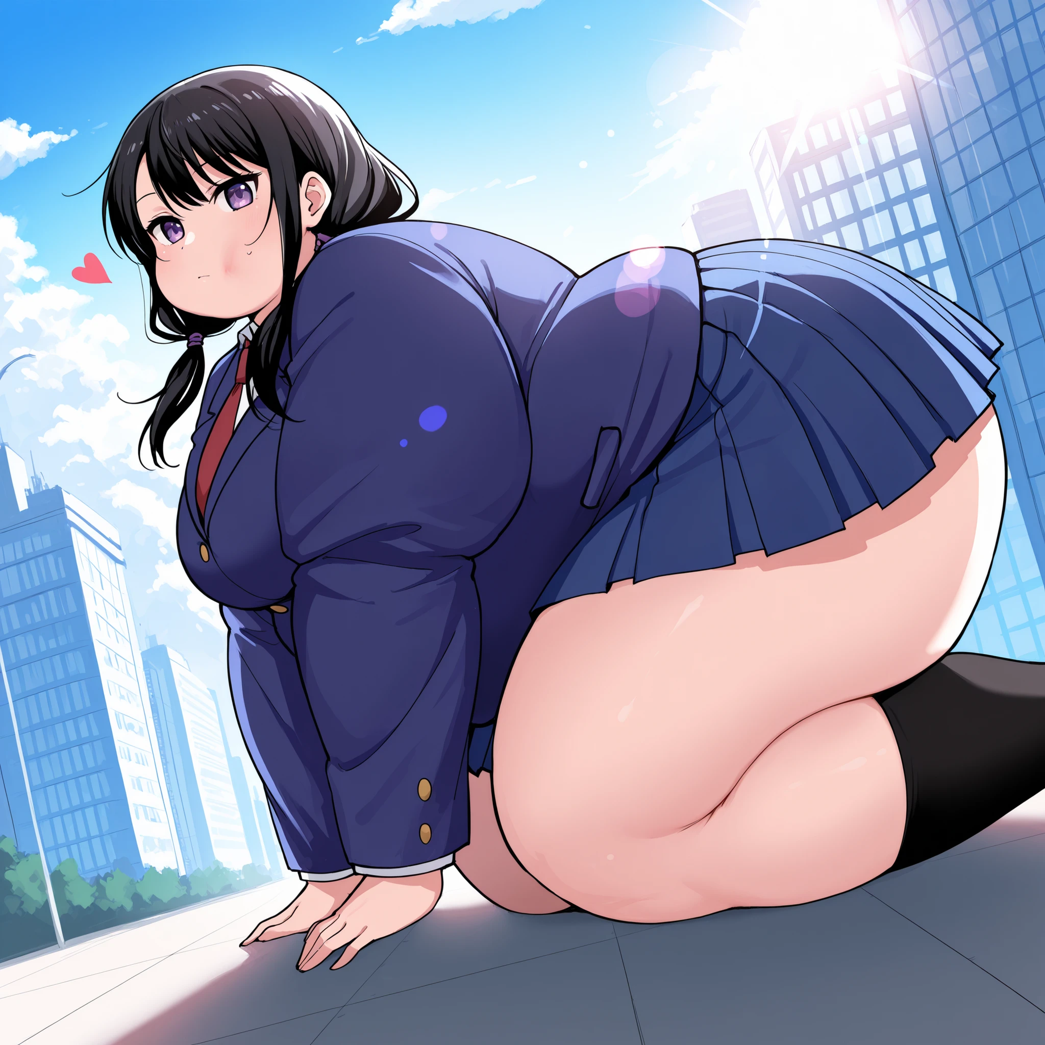 Anime girl standing on the street in a short skirt and black shirt, , chic, Anime Moe Art Style, Half Yamada, Realistic Anime 3D Style, Smooth anime CG art, Surreal , Gwaiz, Young Anime Girl, Anime Style 4k, Naughty anime style, Beautiful anime girl crouching,(masterpiece), (One serious civil service commissioner: 1.3), (Super thick and plump body: 1.3), (Huge breasts and buttocks)), (Small Head: 1.2), (Very small uniform)), (Shiny skin: 1.2), (A speech while crouching in the stands in the schoolyard in the morning)), {fat},1boy, penis, doggystyle, from behind, spreadassms, chubby body, fat body, short,ultra detailed, masterpiece, best quality, blush, a woman, rolling eyes, open mouth, school girl, wearing , wearing glasses, classroom, sunset, light particles, hdr, brown grey hair, midium wavy hair, shiny hair, bang, single braid, clear grey eyes, Smiling Kiss, Tongue Out, アニメ ,orgasm face, sexual climax, bitch, back shot, back view, low angle, from below, back view, arched back, looking back, all fours, chubby body, BIG ASS , saliva, BBW, slender waist, anal, seiza, hands on head,white eyes, Hand Drawn, Showing Ass, Bobcut, Knee socks, (Super thick and plump body: 1.3), Butt sticking out, Close your legs, seiza, spread legs, pleated skirt, Stretch your arms back, long pleated skirt, I can't see your butt, Buttocks hide, Arms folded behind back, Super big butt, Awesome numbness , Plump , Chubby, Butt sticking out,