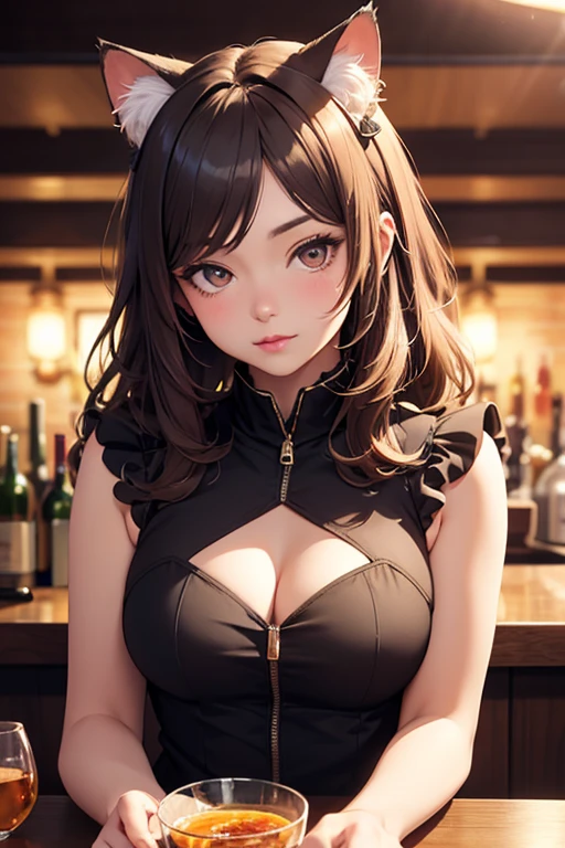 masterpiece, best quality, very detailed, high resolution, expensive resolution, high resolution, 4K, 8k, Unity 8k wallpaper, highly detailed CG, masterpiece, 2D, 3D, beautiful details, depth, fine texture, best quality: 1.3, perfectly focused, crispy skin, he,
Very cute anime girl, two girls who are employees of a night bar, sexy dress, big breasts, expensive pink medium long hair and brown short hair, two girls, night bar, mole under eye, looking at the viewer, expensive, blush, mole, lips parted,, heart, pink eyes, choker
