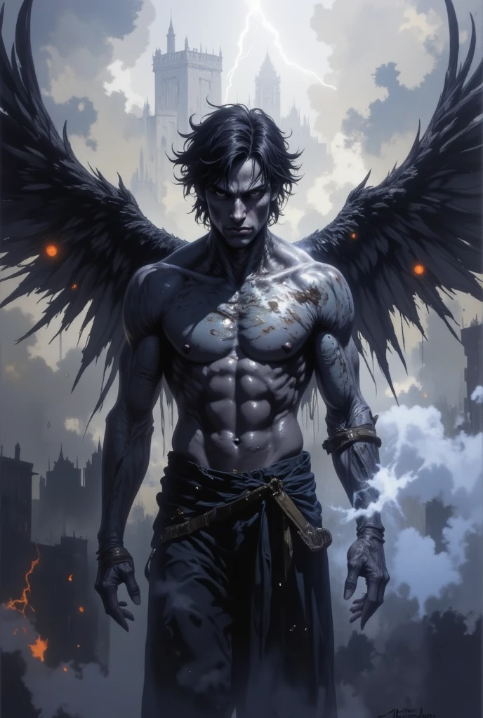 (((angel caido!angel!big black angel wings!Gothic))),perfect composition,!)), ((Unintentionally exposing chest muscles.))body hair, hairy chest, elegant macho, elegant barbilla de chad, Elegant and attractive, Elegante y elegant, elegant hombre, Attractive man, masculino y elegant, , elegant, posing attractive, Attractive man, Attractive man, 35 year old man!Raise your little head,Chimney(first portrait!))showing off his hairy pecs showing off his hairy chest muscles),),(short mustache)Show hairy and muscular eyes..,)head space!Charming and serious look..,(hombre elegant,Dressed in an embarrassing posture,Perfect body anatomy,Beautiful man face detail,perfect foot,perfect hand!Ultra low angle shot!An image of an anime character with a necklace.., muscular man, realistic muscles, human representation style, Gothic, Anime core, meritocracy, at the romantic academy, garbage, Anime core, Aestheticized violence, whole body, dark gym, coloring Waiting to start