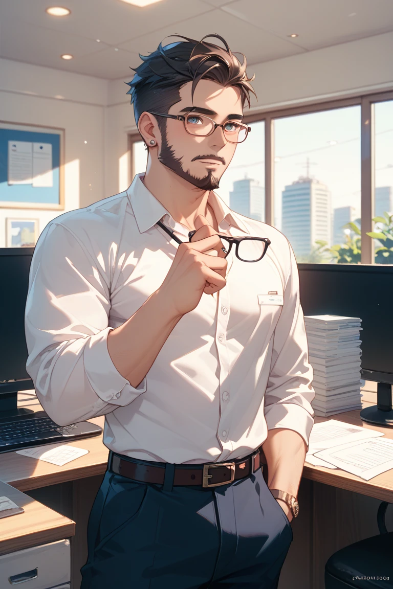Gray short hair、Glasses、Beard、One person、Master、Cafe、One personでコーヒーを入れる、Best、shirt、tie、One personの男