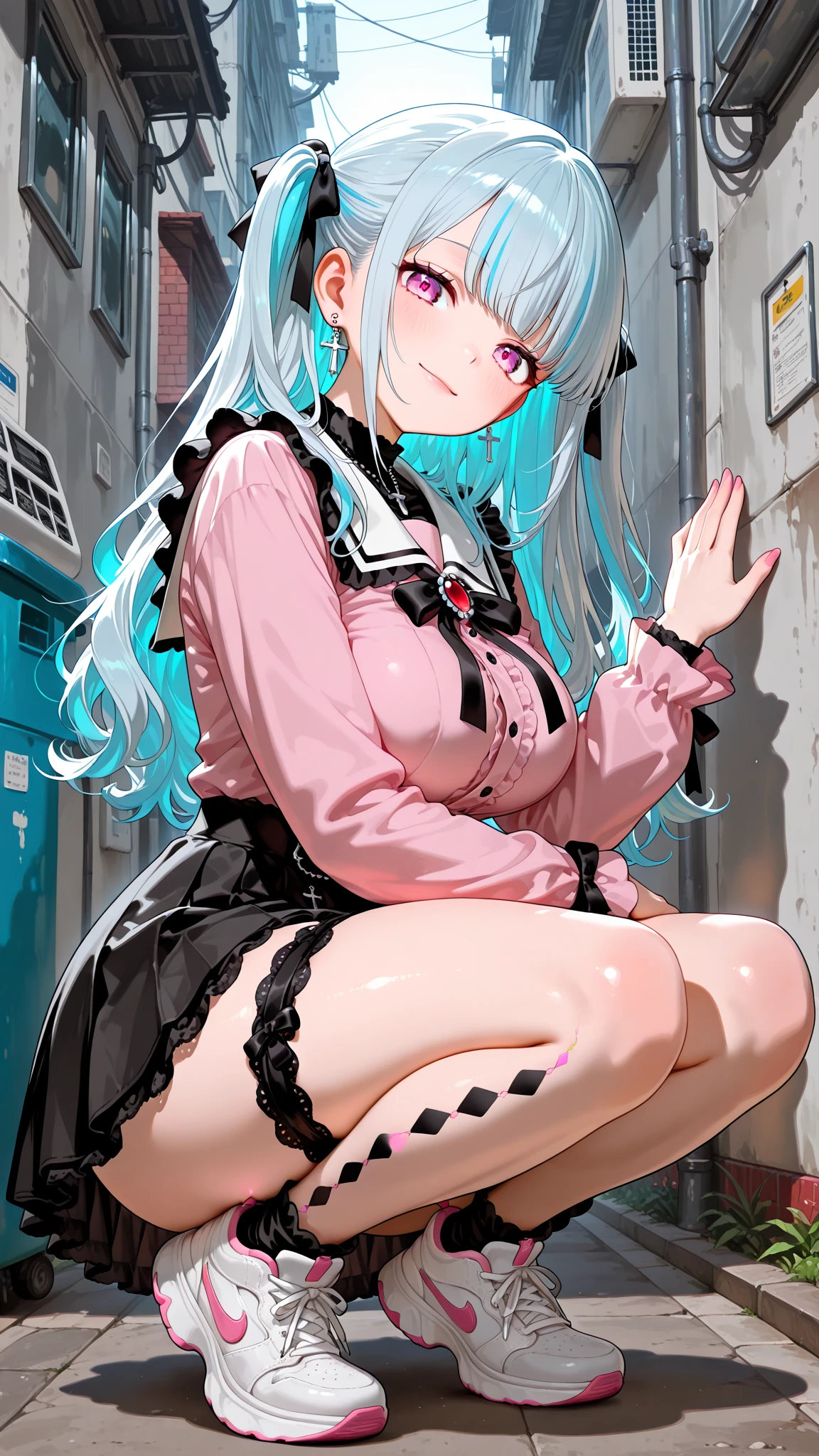 Anime girl sitting like a Queen