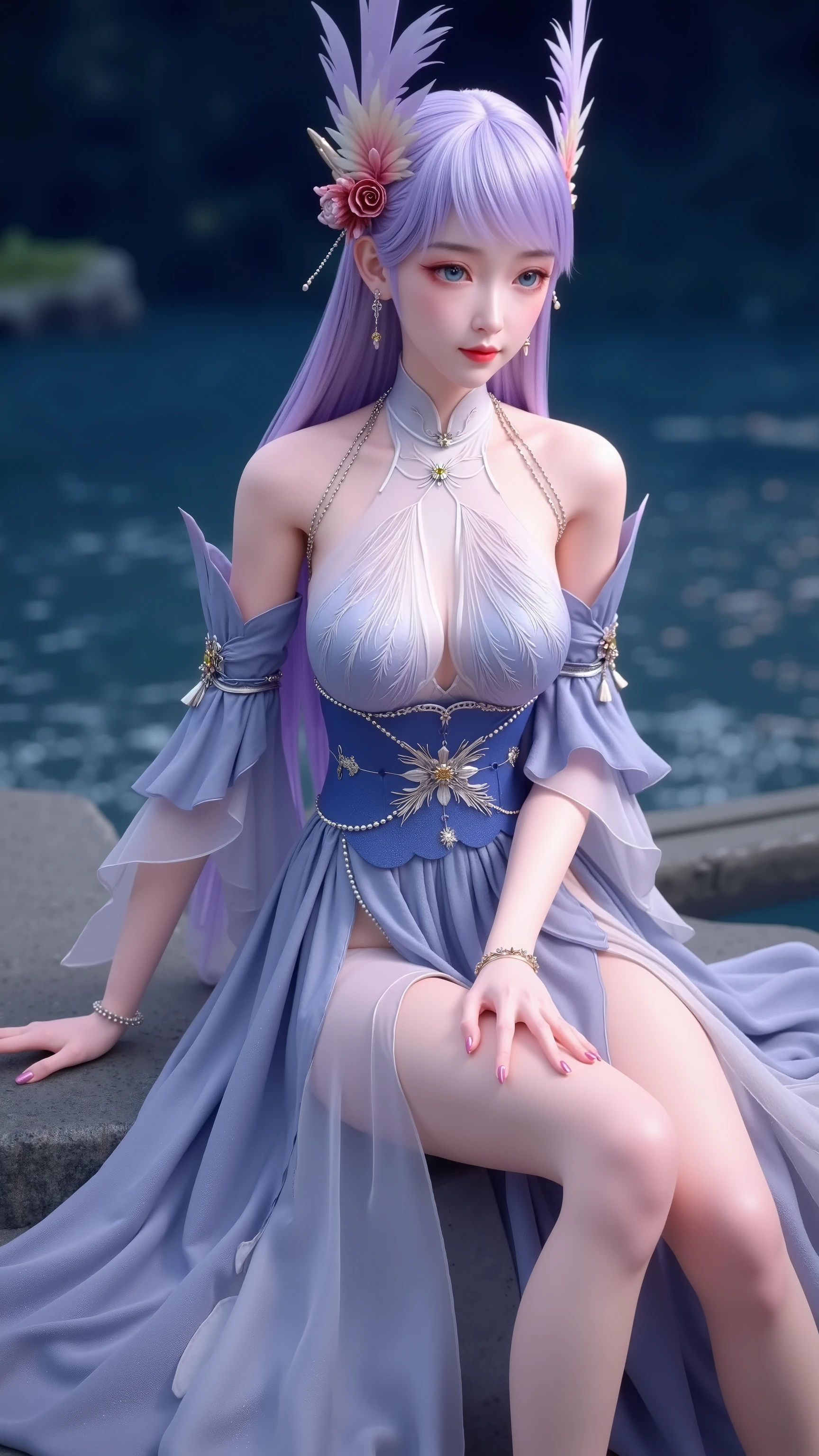 realistic, 1 women, best quality, 12k, HD, long hair, big round breasts, cleavage, ponytail, necklace, jewelry, shorts, short jacket, slim hips, hair tie, yellow eyes, black hair, super detailed, Eye details, hair details, person details, mouth details, face details, breast details, clothes details, hair details, pants details, hand details, whole body