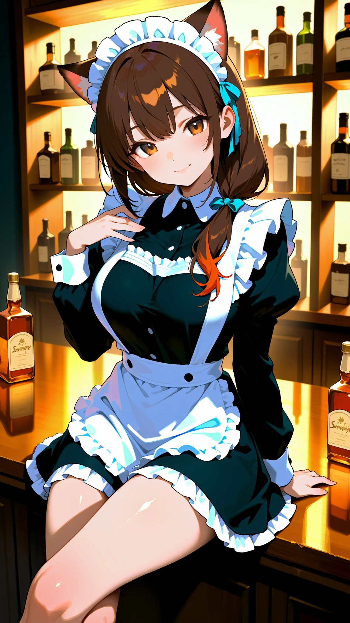 1 girl, beautiful girl, beautiful eyes, waitress, naked, wearing sexy maid apron only in the front, sexy breasts, shy, blush, hight quality