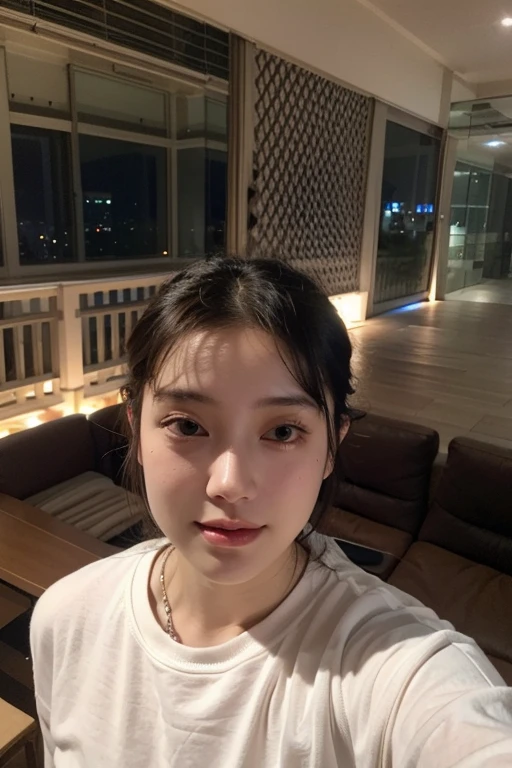 There was a woman sitting at the table,Carrying a plate of food, jaeyeon nam, with round face, young lovely Korean faces, wan adorable korean face, Shin Jinying, Choi Hyun-hwa, 8k selfie photograph, with cute - fine - face, with small nose, young cute wan asian face, Small round face, round cheeks, ulzzangs