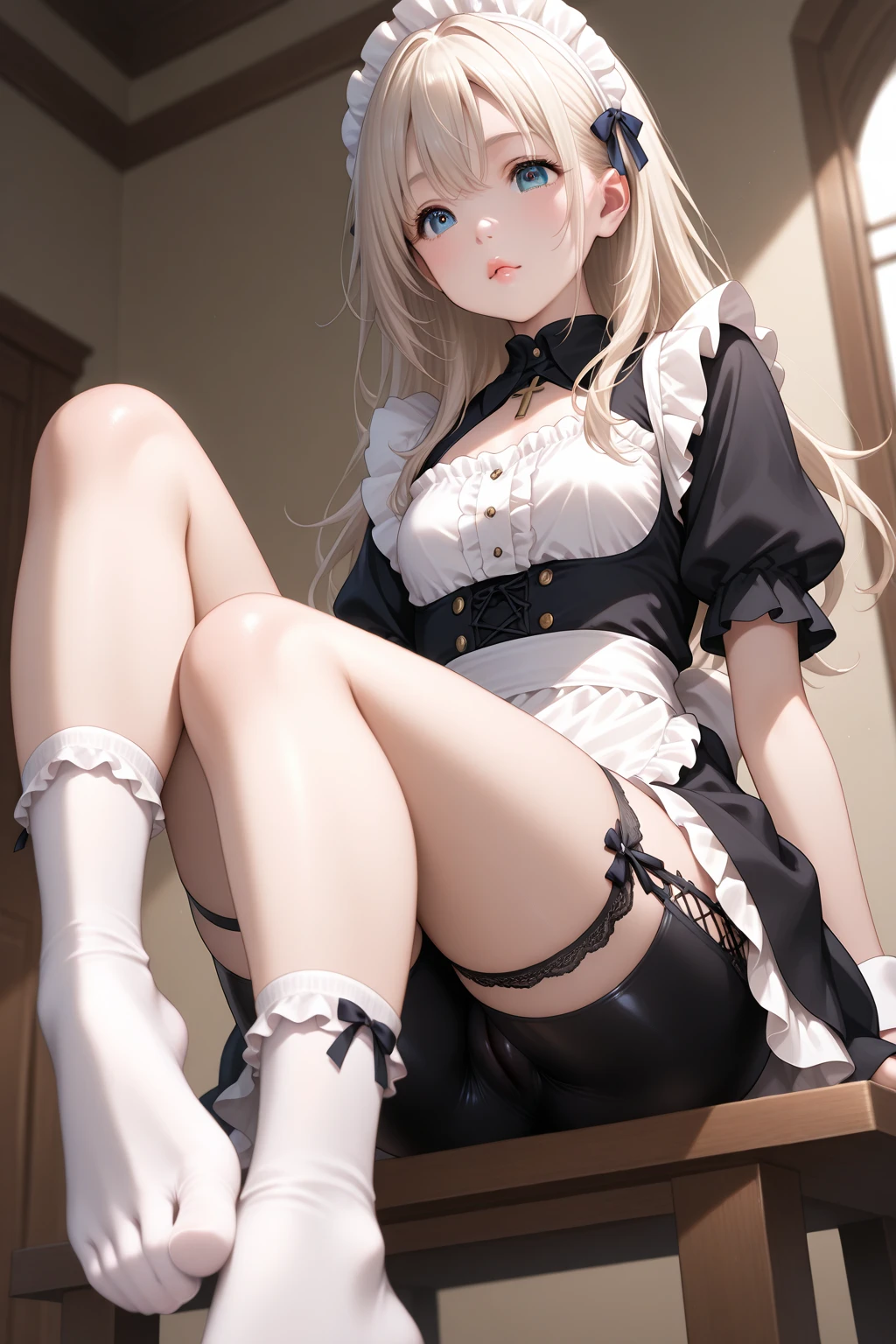 1 girl, (Ultimate Cute Face), alone, sitting,
spread your legs, panties under pantyhose, garter strap,
in the heat, vapor,