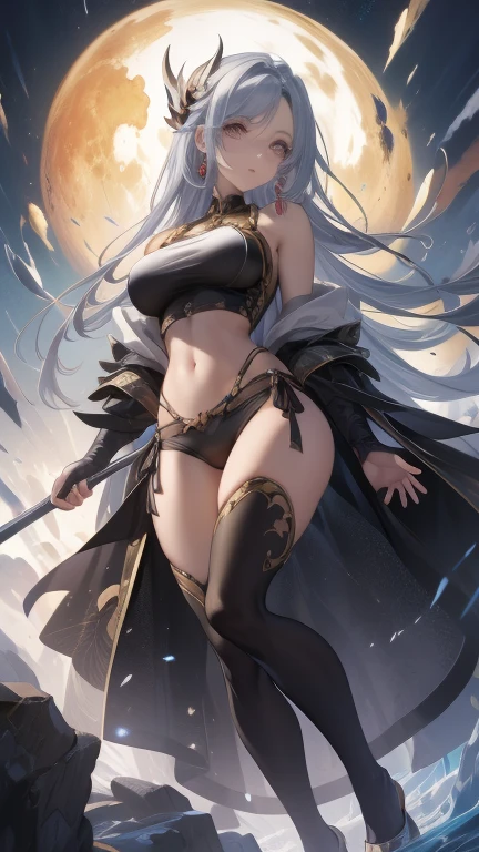 8K, masutepiece, Raw photo, Best Quality, Photorealistic, Highly detailed CG Unity 8k wallpaper, depth of fields, Cinematic Light, Lens Flare, Ray tracing, (Extremely beautiful face, Beautiful lips, Beautiful eyes), intricate detail face, ((Ultra detailed skin)) 1girl in, In the Dark, deepshadow, (Very slim and slender fit muscular body:1.3), ((Looking at Viewer)),(), (Blurred background),(No people in the background:1.3), Beautiful earrings, Bracelets, pantyhose, Clear eyes, Walking, (pale skin), (Big eyes), Face forward, (), (((Sexy Magical Girl Costume,skirt by the))), (()), , (Looking at Viewer:1.3) opened breast, Very slim, medium breasts, backtrack, (Back shot), ass forcus, Before the eyebrows,(), thick thighs,,Beautiful ponytail,,Cosplay