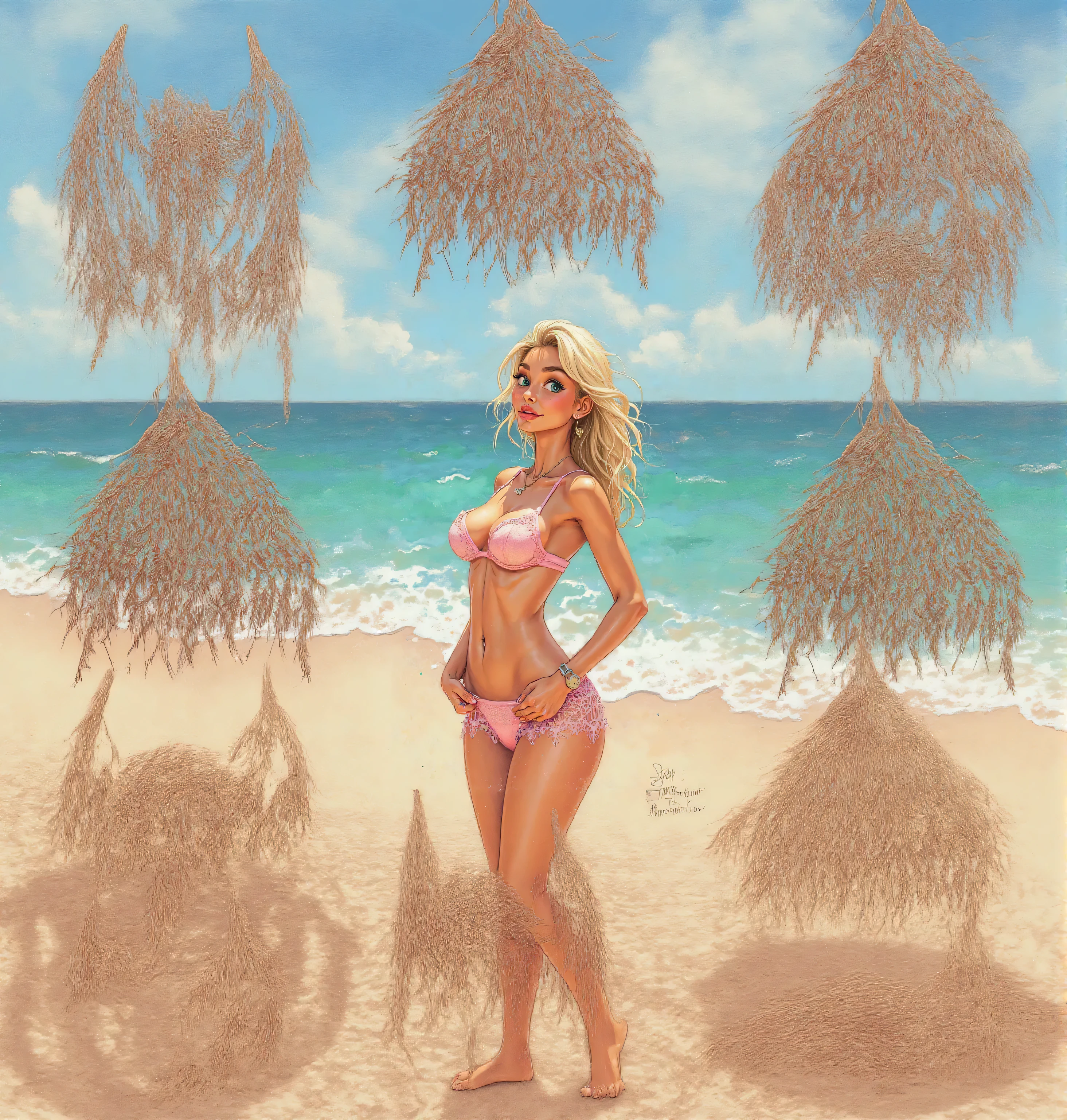 ( Absurd , High quality , ultra detailed, careful with hand )Zodiac - Gemini goddess , similar to latin goodness , Solo .  Curious, skillful, humorous, seductive, imaginative face , Sometimes impractical, restless, nervous, careless style , mature , light brown eyes , long hair , light blonde hair , transparent dress , lace lingerie , in the ocean with wind , whole body , flirty look ,