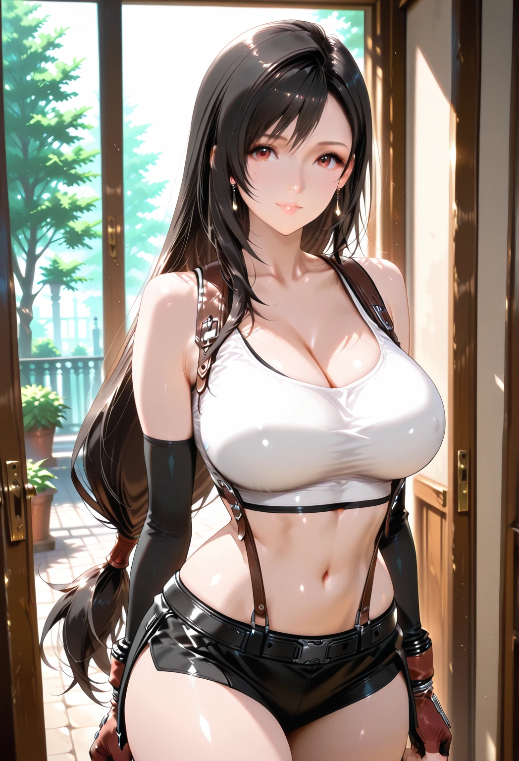 A woman with a large penis growing out of her crotch Tifa Lockhart A lot of semen in the chest Large Breasts Upper body naked