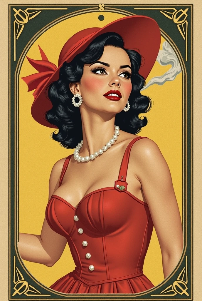 (Masterpiece) Insanely gorgeous and art-deco pin-up lady, hyperdetailed, in the style of Ted Withers and Alberto Vargas