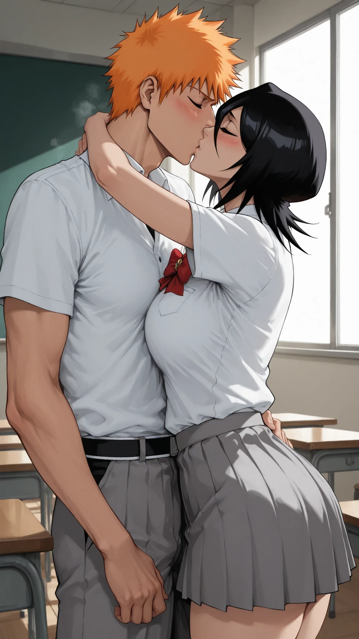 score_9, score_8_up, score_7_up, source_anime,
yukariyukino, yukari yukino, short hair, black hair, detailed blue eyes, hair between eyes,(( perfect eyes )), Perfect face, expressive eyes, orgasm,wince, frown,
(show off breast), ((undress clothes)), detailed nipples, , undress bottoms,
indoors, school, realistic school,, lie on desk, (missionary position), virginal sex , yuri sex, blush, open mouth, saliva,
cowboy shot, looking at viewer, kiss, dutch angle, pussy juice,(rape),