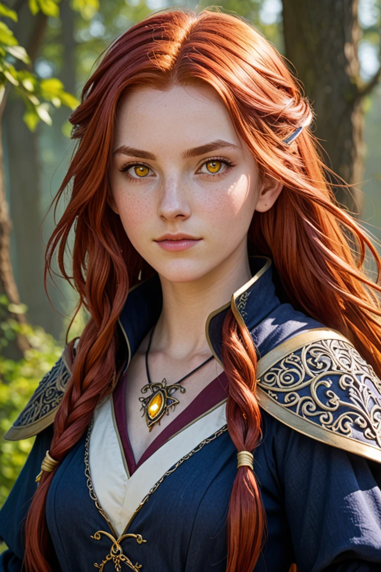 21 years old, beautiful girl, Lily Evans,Long red hair to the waist, Big shiny green eyes, Long eyelashes, Glasses, Cleavage,Long blue cloak, Silver chain with pendant around neck, Background of Hogwarts, Casting posture