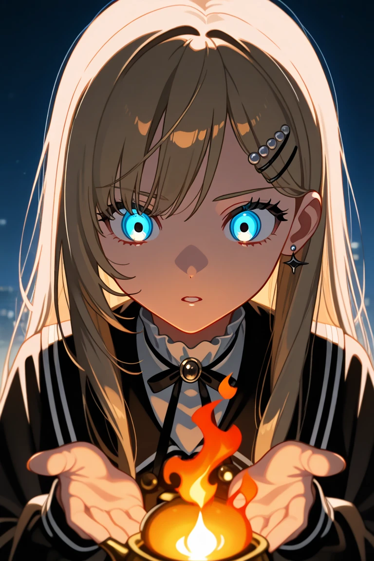 Anime girl child 8 years old (shoulder-length blond hair, clear forehead, hair clips, blue eyes) wearing a black T-shirt and short jeans is reading a book and looking ahead in confusion. The background is only the color red.
