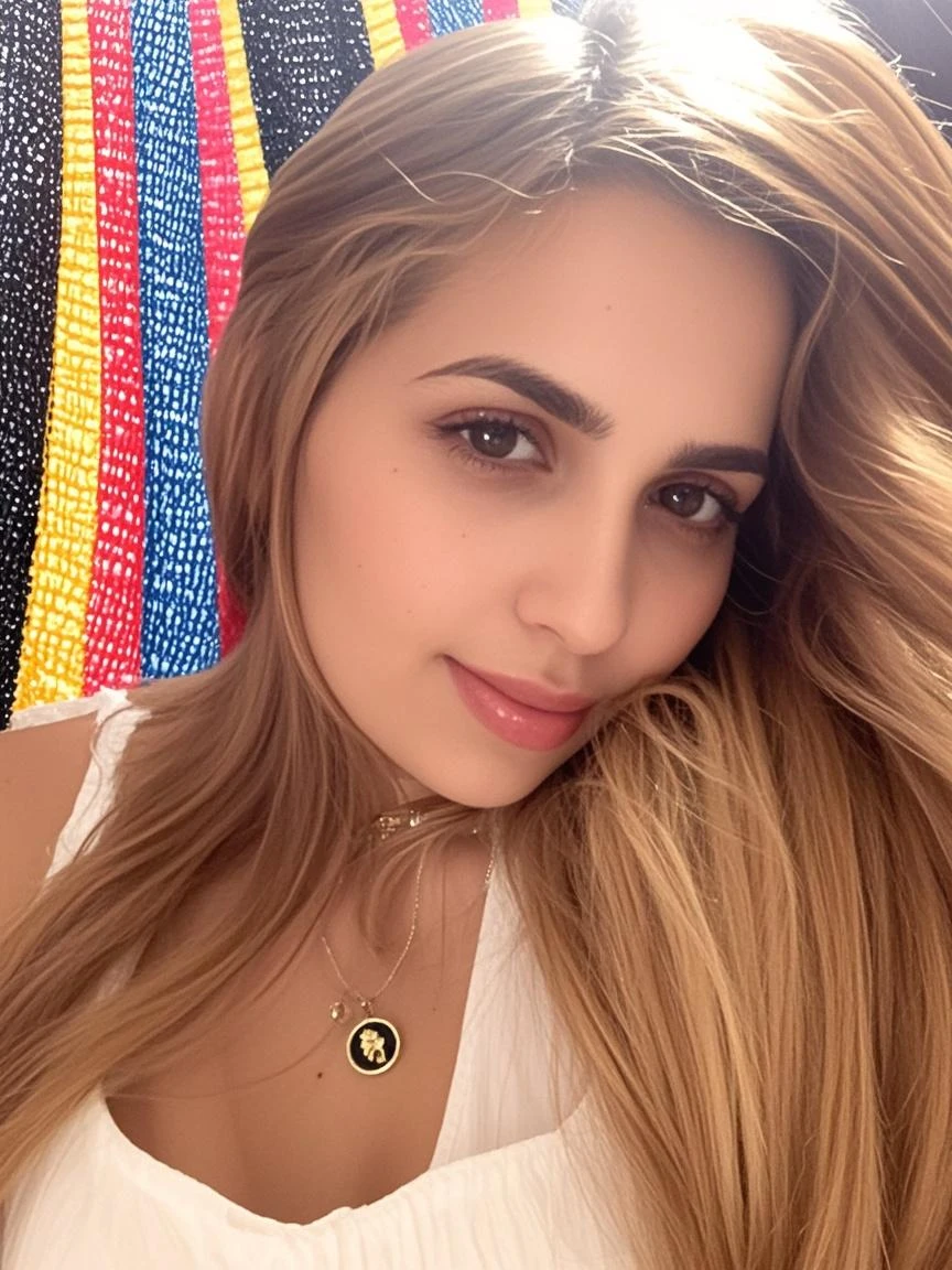 Uma mulher loira de 23 anos, ((seios grandes)), ((hiperrealismo)) ,. Blonde Hair with Light Brown Roots. cabelo loiro, Hair with brown roots, cabelos extra longos, cabelo muito comprido, cabelo muito comprido, Lindo, vista frontal, selfie, Foto tirada com iPhone, camisa preta elegante com escote, escotada, selfie no jardim, alta qualidade, iPhone selfie, decote