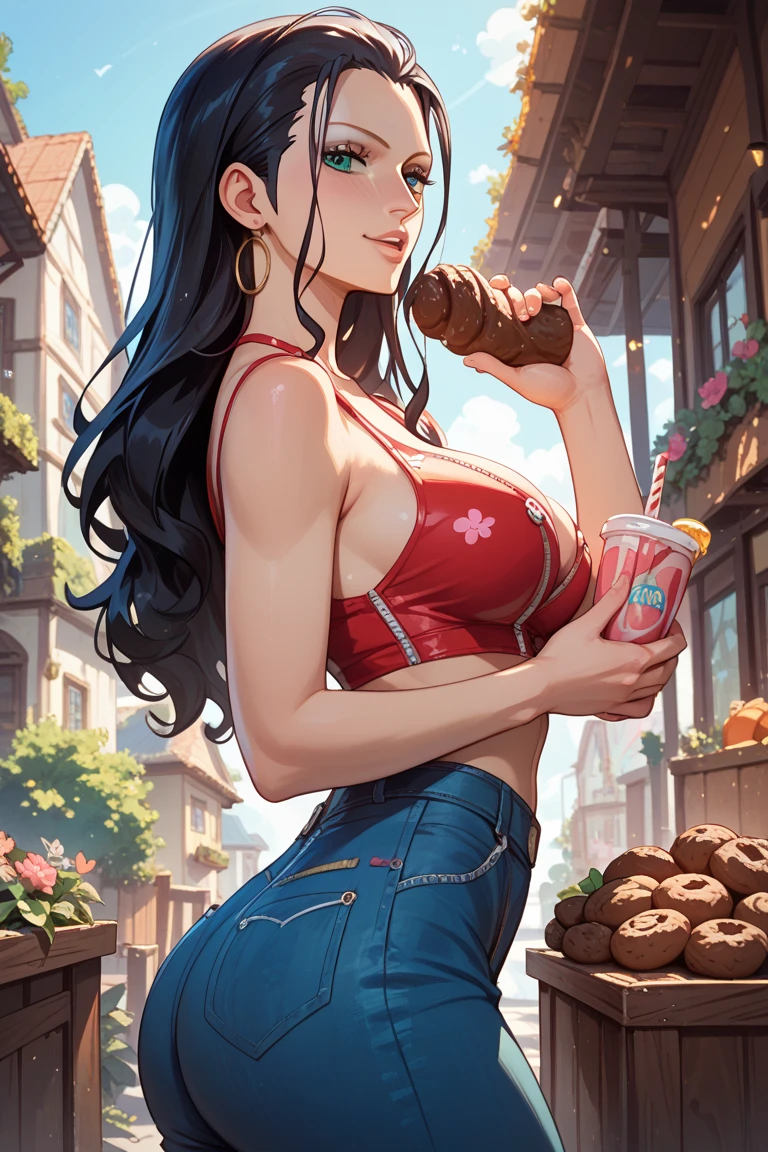 actual, 1 Chinese Fan Bingbing girl,Glasses, black hair, big eyes, Smile,open mouth,big breasts,glowing eyes, crop top, skirt, open lips,charming, night, street,snack
