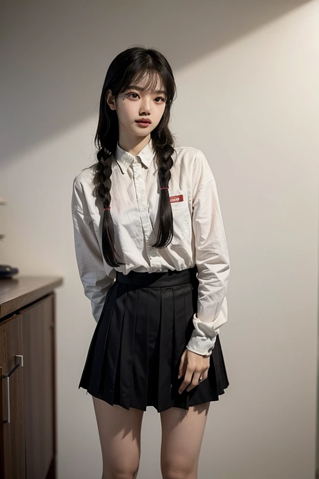 Beautiful Chinese woman,White Korean,Black rope tied hands,Street Background,full-body shot,big eyes,Vivid colors,Medium shot,Natural light,No Expression,Feeling,Street style。