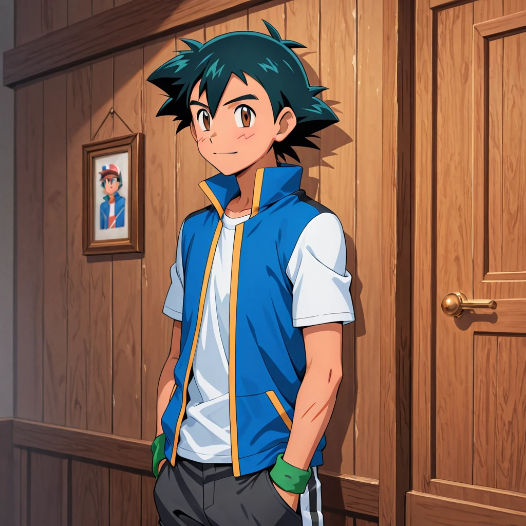 "Sokka, from the anime &#39;Avatar&#39;: The Last Airbender', standing and looking curiously at a cigarette in Spike Spiegel&#39;s hand. The scene is in a 2D animated style, showing Sokka in his signature outfit: a light blue suit with white details and an orange belt. Sokka&#39;s expression should show surprise or intrigue as he looks at the cigarette.. Spike must be in the background, backwards, holding the cigarette casually, with his dark blue jacket and yellow shirt visible."







