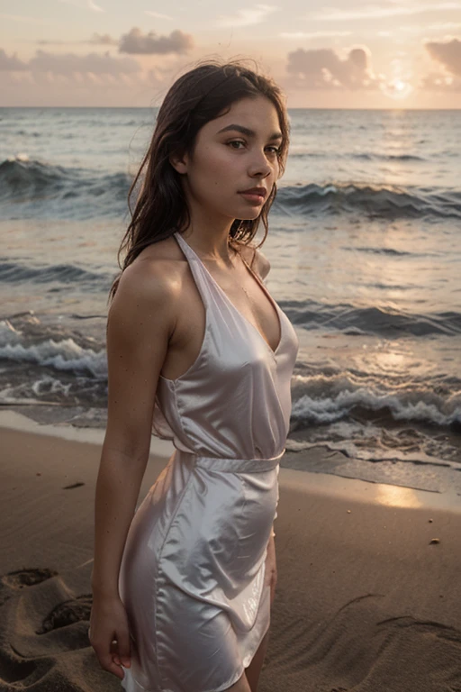 tv_Buket_Komur_A_V2, model pose, surprised expression, ((wearing a flowered summer dress )),full body shot, Magic Hour, on a rock by the beach, (((relaxed))), "epic-Ultra-HD-details", "epic-Ultra-HD-highlights", PA7_Human-Likeness