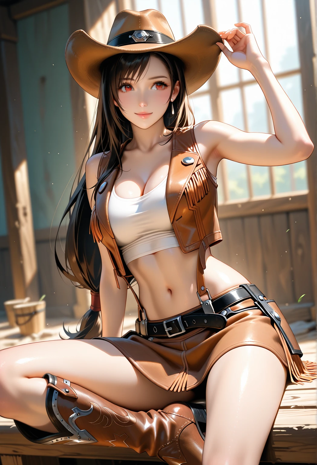 Anime Girl, Cowgirl costume, Colossal tits, Brown hair