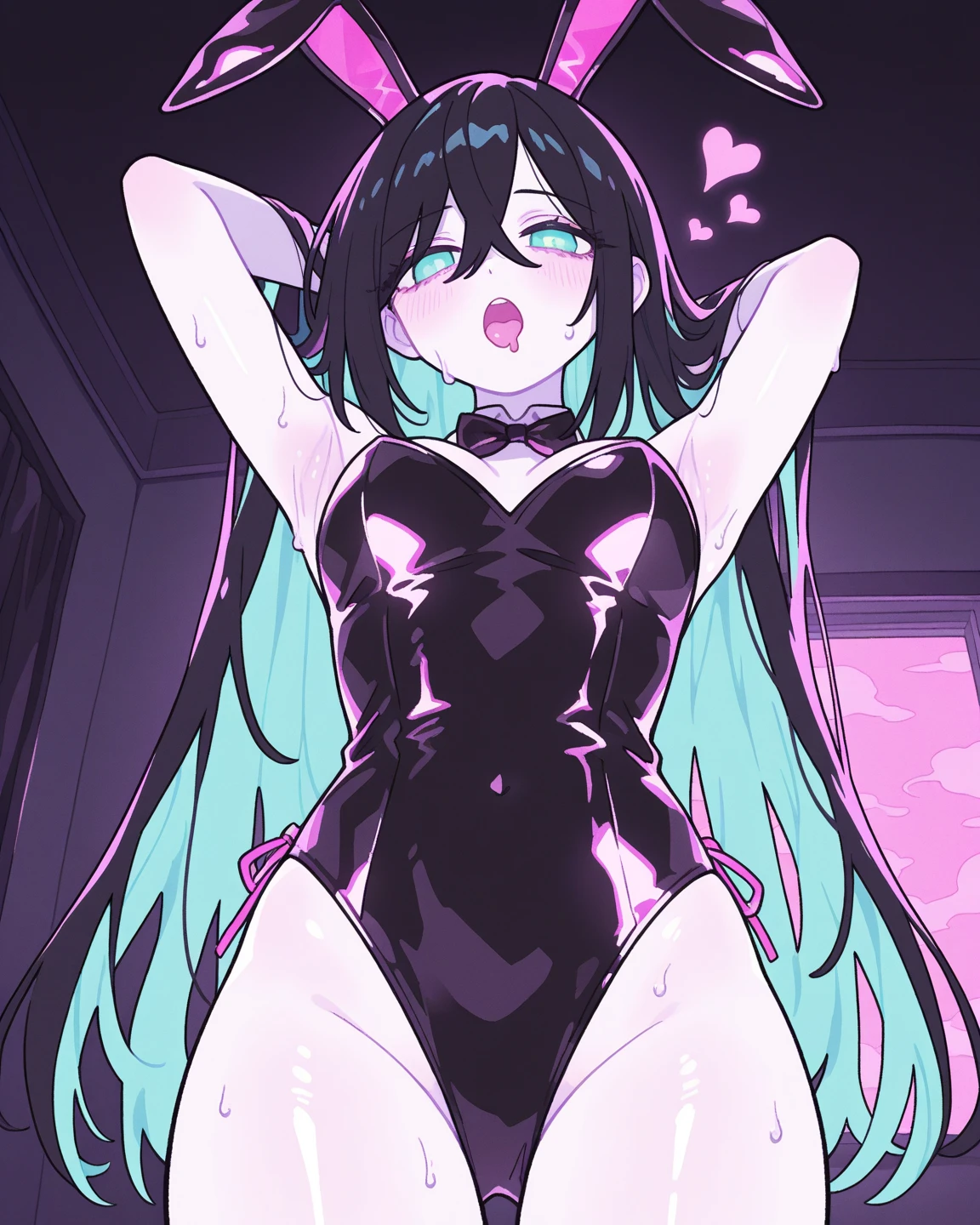 Girl in black and white dress, Pink tail, anime cat girl in a maid costume, style of magical girl, Small two-tone curls, fleshy feeling, sparkling magical girl, portrait of magical girl, anime girl in a maid costume, nyaruko-san, Splash art, Openwork maid costume, lollipop, Detailed key anime art, white hair, long hai , huge boobs, full body, sexy, lip bite, ahegao, smiling, {{{red eyes}}}, {{{black hair}}}, huge breasts, huge ass {{{rainbow hair strands}}}, glitch, computer, hacking, glitchy